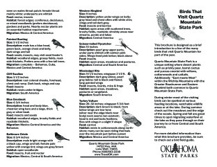 Migratory Bird Map for Quartz Mountain State Park.